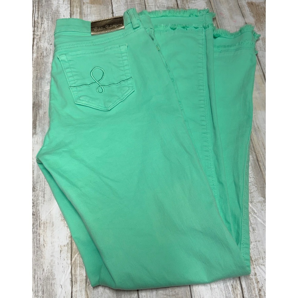 Lilly Pulitzer Patina Green Skinny South Ocean Pants Frayed Hem Size size 2